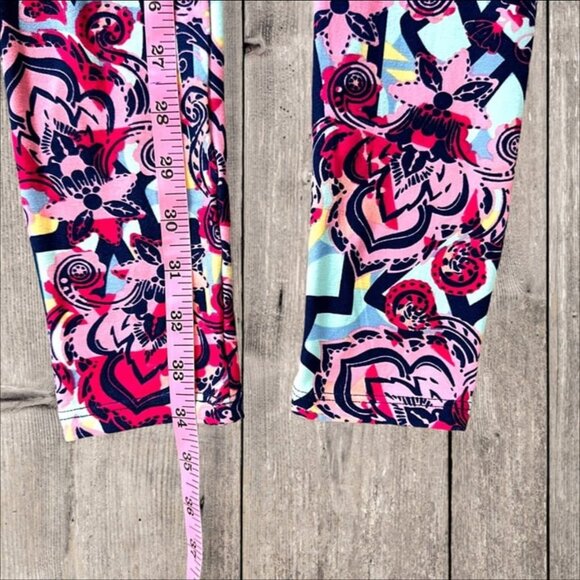 LuLaRoe Blue Red Pink Yellow Black Design Lightweight Leggings Pants Women's OS - Picture 6 of 9